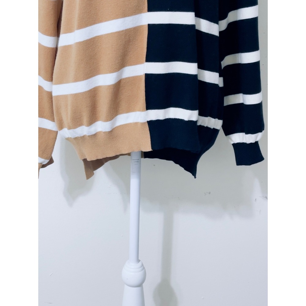 Colorblock Striped Crewneck Sweater S Black Camel Preppy Nautical Oversize - Picture 2 of 9